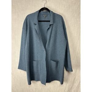 Beautiful Eileen Fisher Merino Wool Straight Long Cardigan Midnight Blue size L
